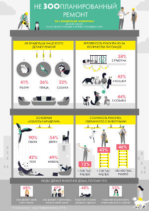 Связь наличия домашних животных и регулярности проведения ремонтов © Инфографика Райффайзенбанка с использованием данных, полученных в результате опроса клиентов банка в 2019 году